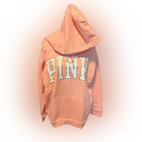 Victoria’s Secret Pink Lounge Campus Pullover Hooded Sweatshirt Rosy Nectarine - Picture 4 of 11